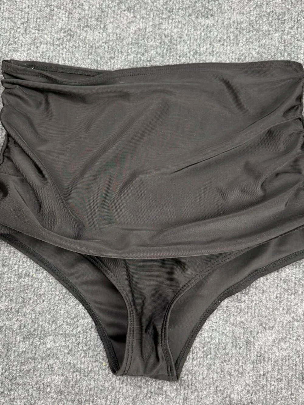SHEIN High Waisted Bikini Bottoms Black Ruched Front Tummy Control Swim Brief S